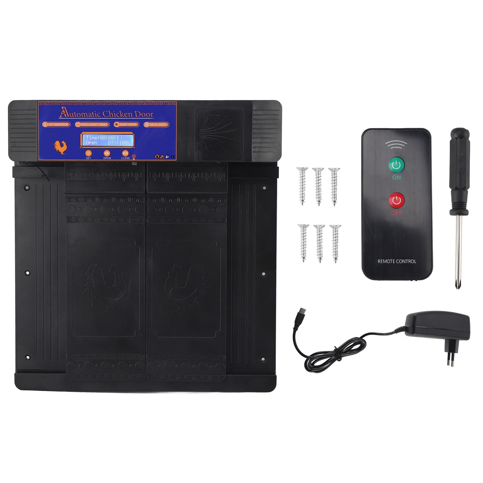 Fdit Abridor Automático de Puerta de Gallinero con Sensor de Luz y Control Remoto para Aves de Corral y Patos (BLACK)