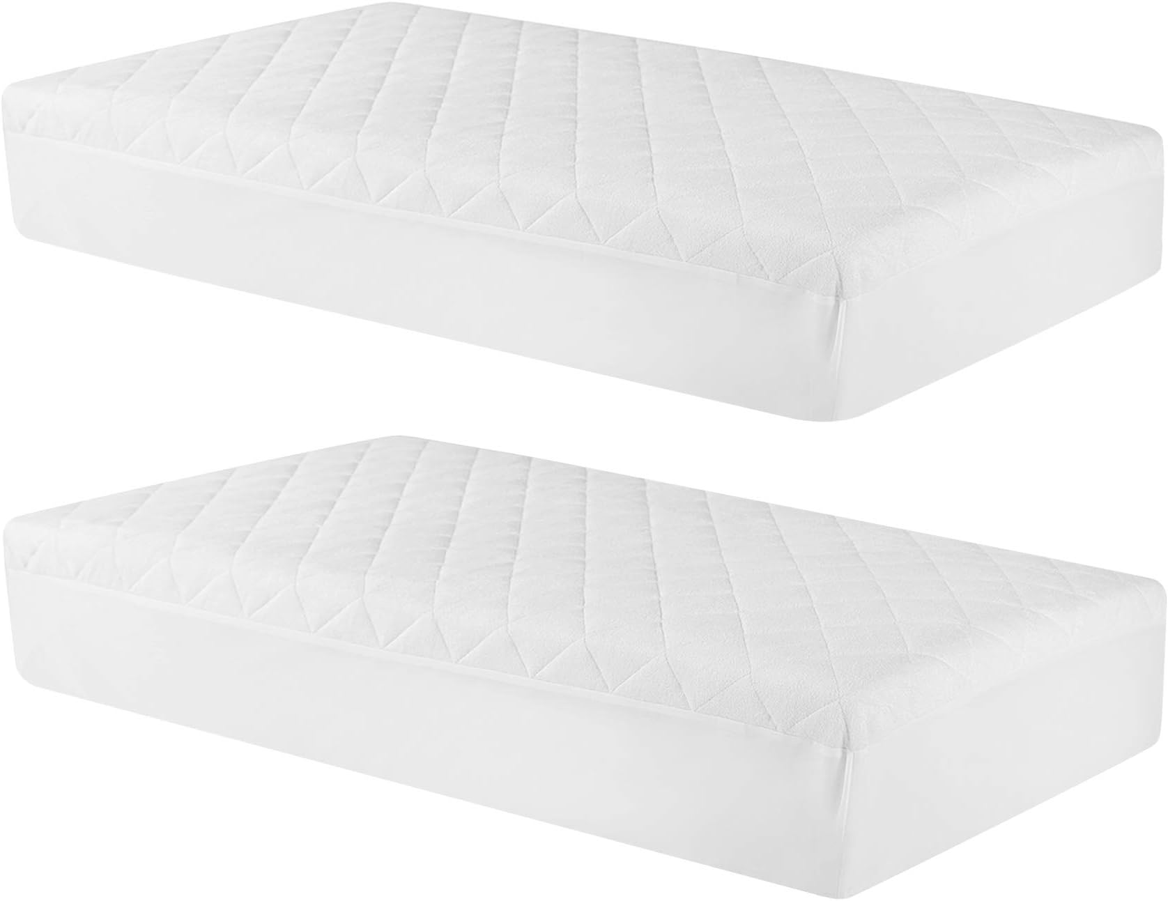 Oubonun Waterproof Crib Mattress Cover (Set of 2) - 52x28 White Crib Mattress Protector - Soft Fitted Baby Crib Mattress Pad with 9-inch Pocket - Fiber Toddler Mattress Pad