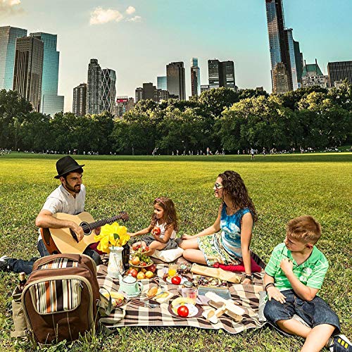 Kitchen Supreme Picnic Backpack Set for 4 | Luxury Gift Collection | Basket Bag with Large Insulated Cooler Compartment, Waterproof Fleece Blanket & Detachable Wine Holder