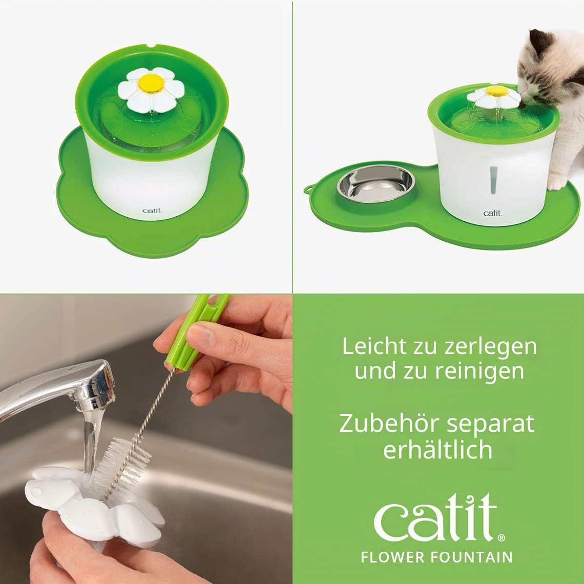 Catit Flower Fountain, Blumentrinkbrunnen für Katzen, 3L, weiß/grün, 1 Stück (1er Pack)