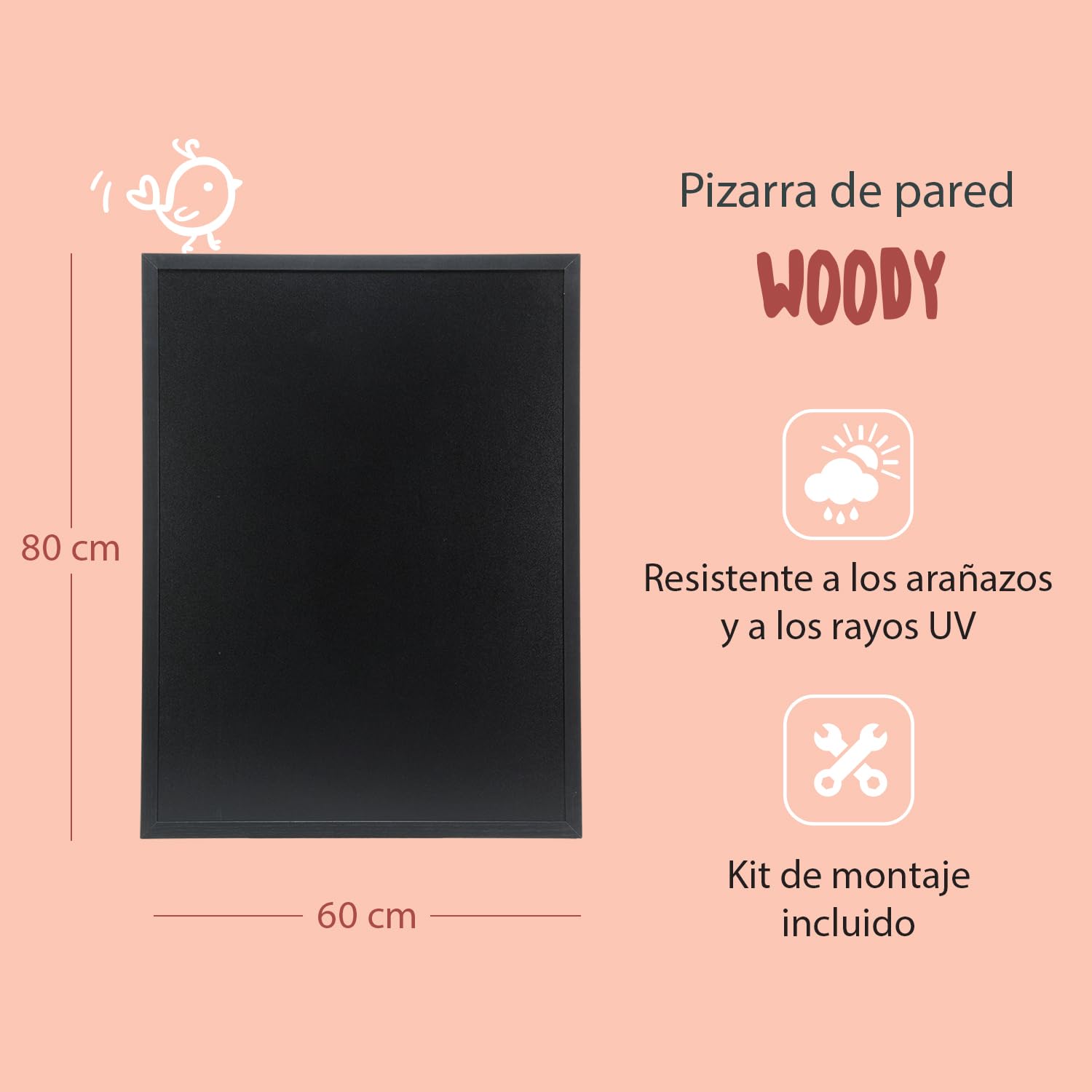 Pizarra de Pared Doble Cara Marco Madera Lacada 60 x 80 cm Negro SECURIT Woody