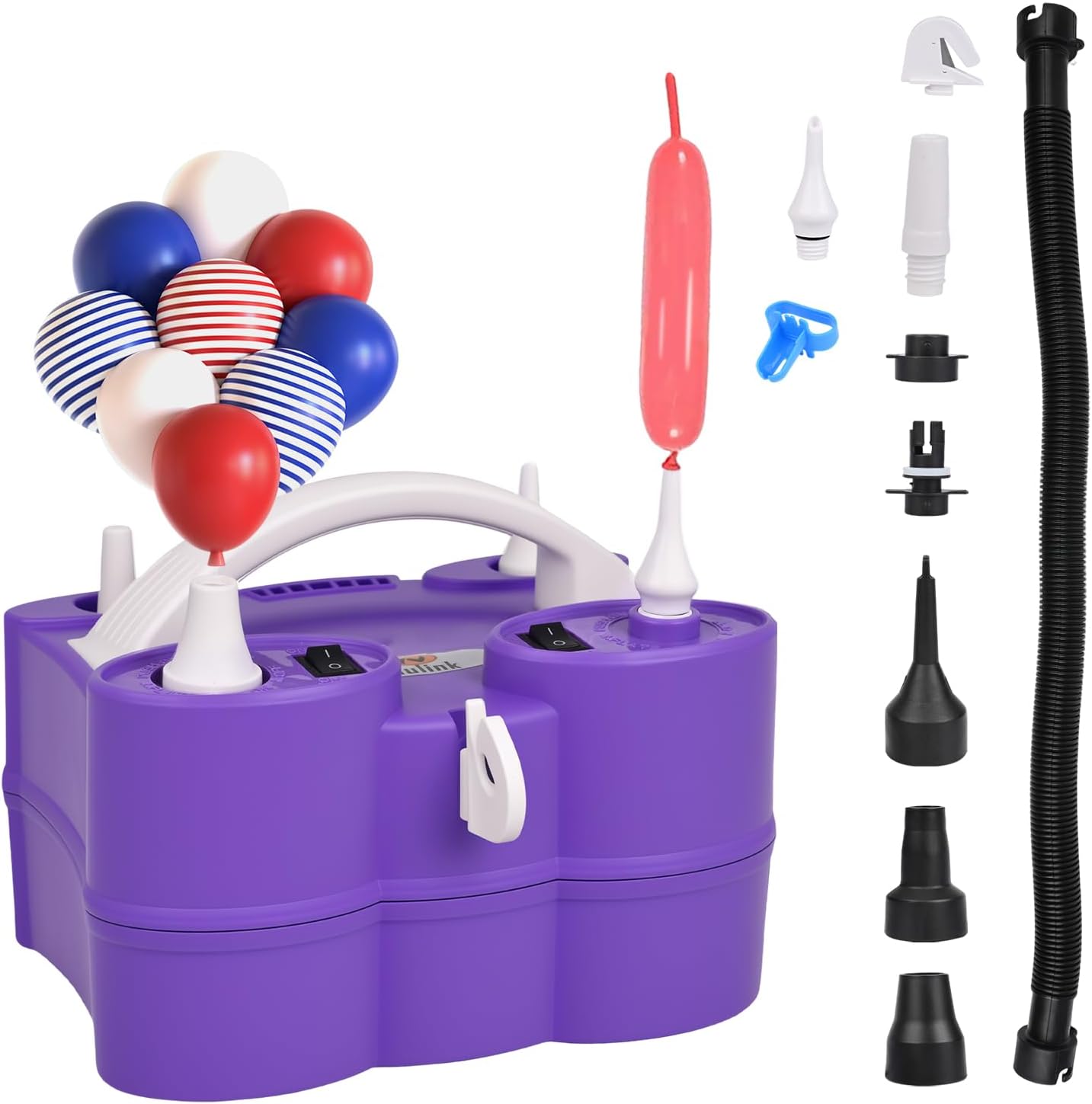 Nulink Electric Balloon Pump, Portable Electric Balloon Blower Machine Balloon Air Pump Dual Nozzle 110V 600W Balloon Inflator for Party Decorations