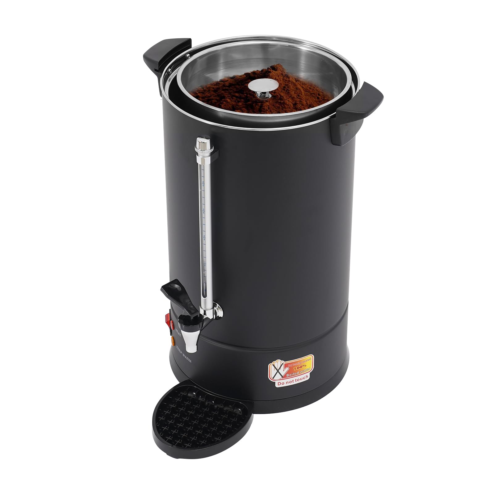 Commercial Coffee Urn, 1500W Stainless Steel Hot Beverage Dispenser Hot Water Urn 15L with Water Collecting Tray (Black)
