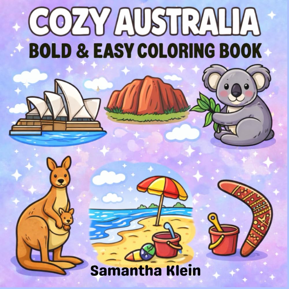 Cozy Australia Bold & Easy Coloring Book for Kids and Adults (Cozy Countries Coloring Series)