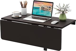 Giantex Wall Mounted Folding Table, 31.5" x 23.5" Wood Murphy Desk, Drop-Leaf Space Saving Floating Table for Small Spaces, Study, Bedroom, Bathroom (Brown)