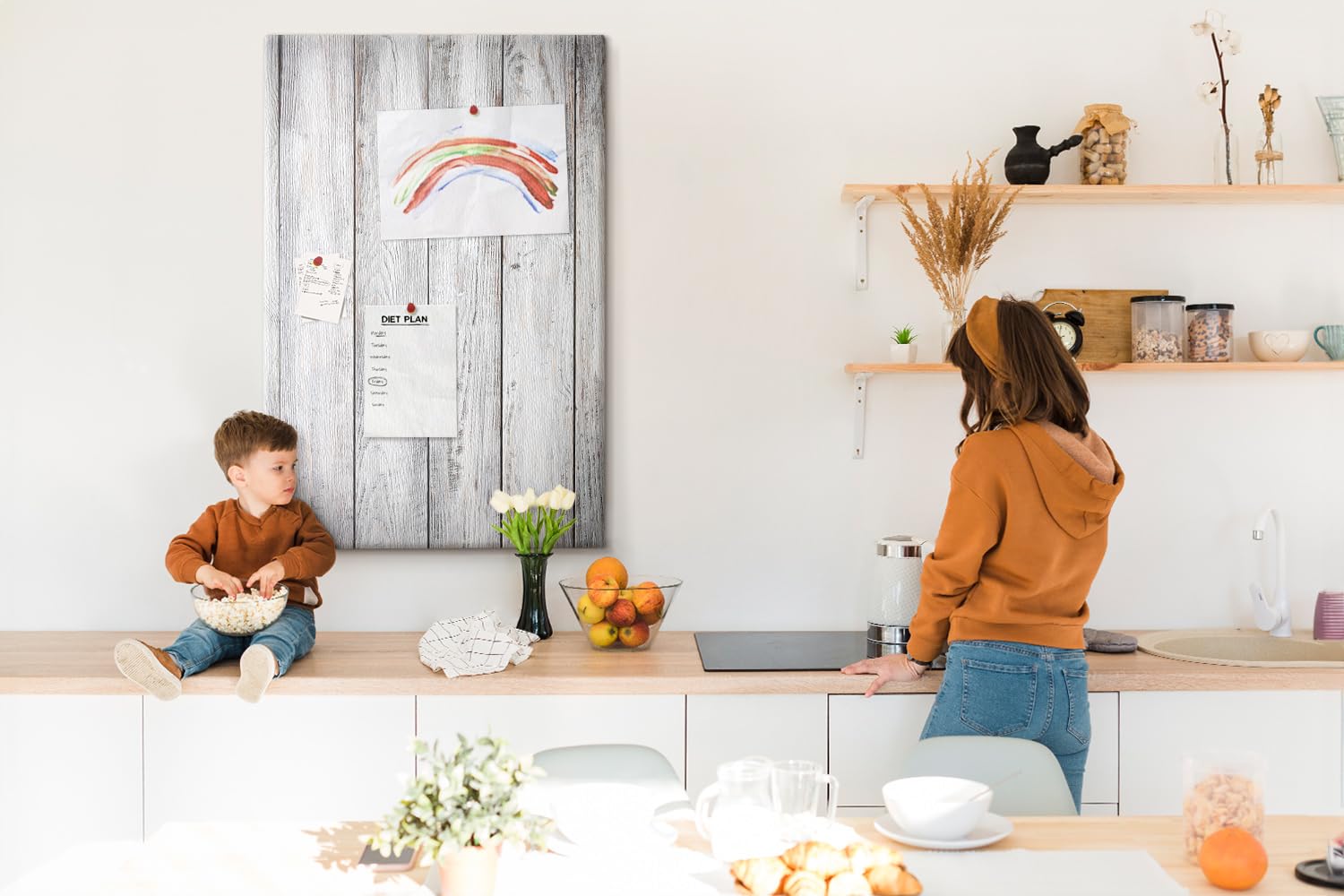 Pizarra de corcho con diseño original 80x120 cm | Madera pintada