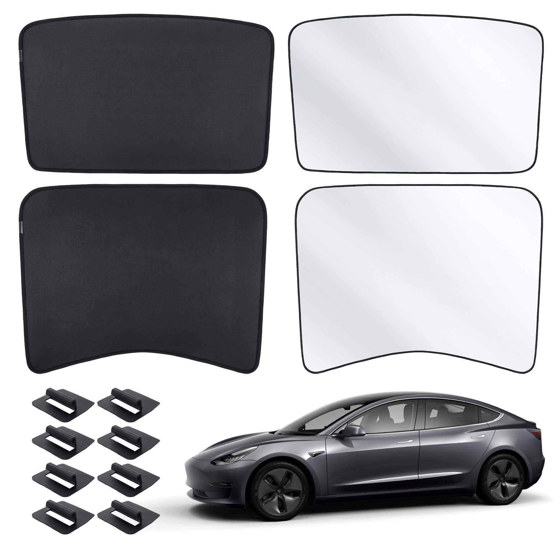 Photo 1 of Orion Motor Tech Roof Sunshade, Sunroof Shade Compatible with Tesla Model 3, 2pc Roof Shades for Model 3 2016-2020, Foldable Sun Shades Sunroof Covers with 8 Roof Clips Reflective Covers Carry Bag