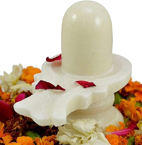 Miniatura 4 de Craftslook Shiva Linga de mármol blanco de 2.5 pulgadas Estatua de Shiva Lingam de mármol blanco piedra para Puja - Hindus adoración Dios natural