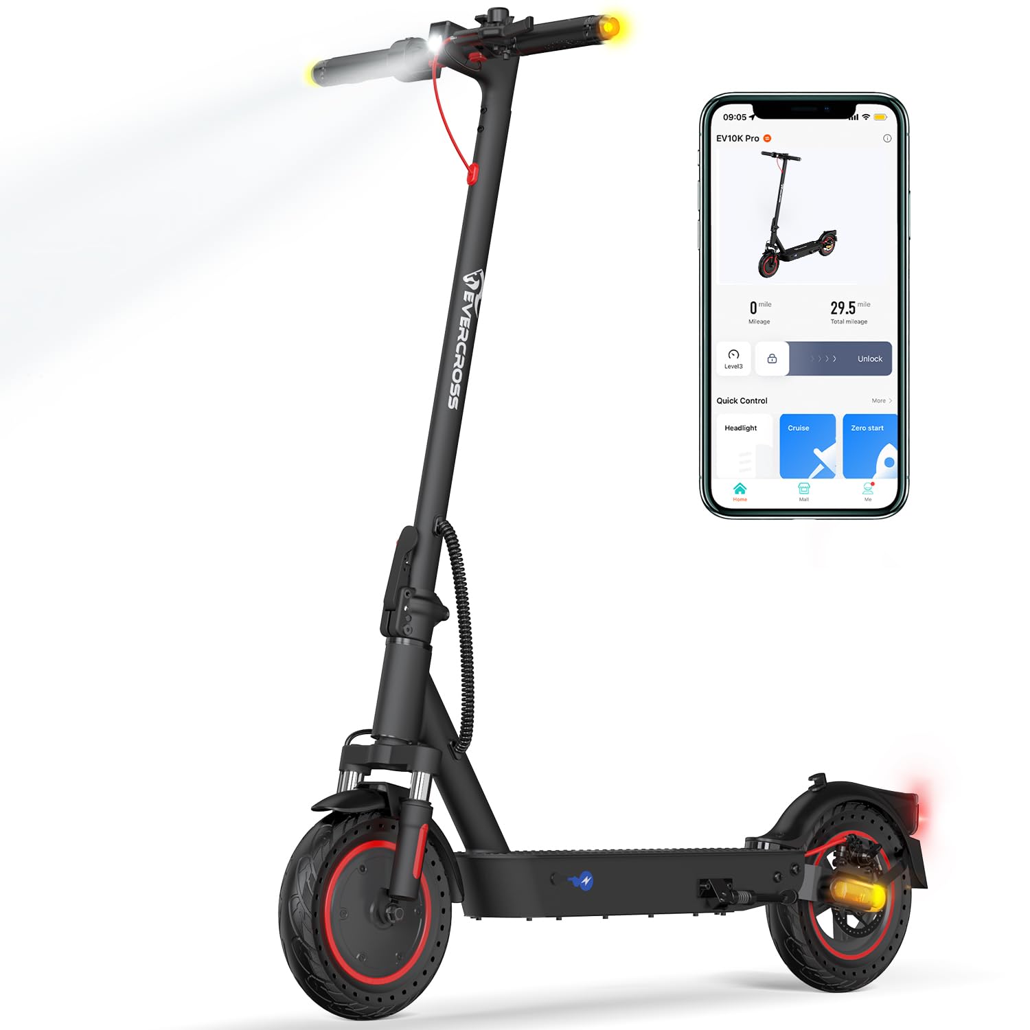 EVERCROSS EV85F/EV10K PRO Electric Scooters Adults, 8.5''/10'' E-Scooter Foldable - APP, 350W/500W Motor, 7.8AH/11.4AH Battery, 15KG/16KG weight, 3 Speed Modes, Dual shock absorbers
