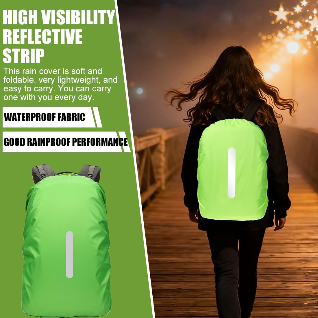 Parapioggia Zaino Impermeabile 45L con Strisce Riflettenti, Copertura Antipioggia per Escursionismo Campeggio Ciclismo