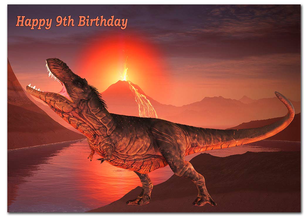 Extra Large 9th Dinosaur Birthday Card for 9 Year Old Boy - XL Big thick A4 size - Young Children Child Schoolboy - Cool T-Rex Dino Greeting - Huge Happy Wishes Special Age - Eco-Friendly UK Made