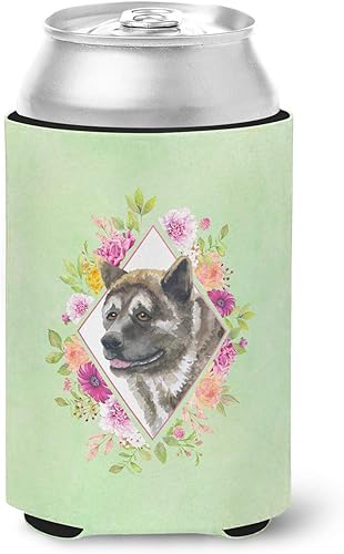 Caroline's Treasures CK4273CC Akita Green Flowers - Enfriador para latas o botellas, funda lavable para bebidas, soporte aislado para bebidas, puede
