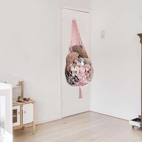 Miniatura 6 de Hamaca de animales de peluche, red colgante de esquina para guardar cosas de animales, exhibición de juguetes de macramé, soporte de juguetes de