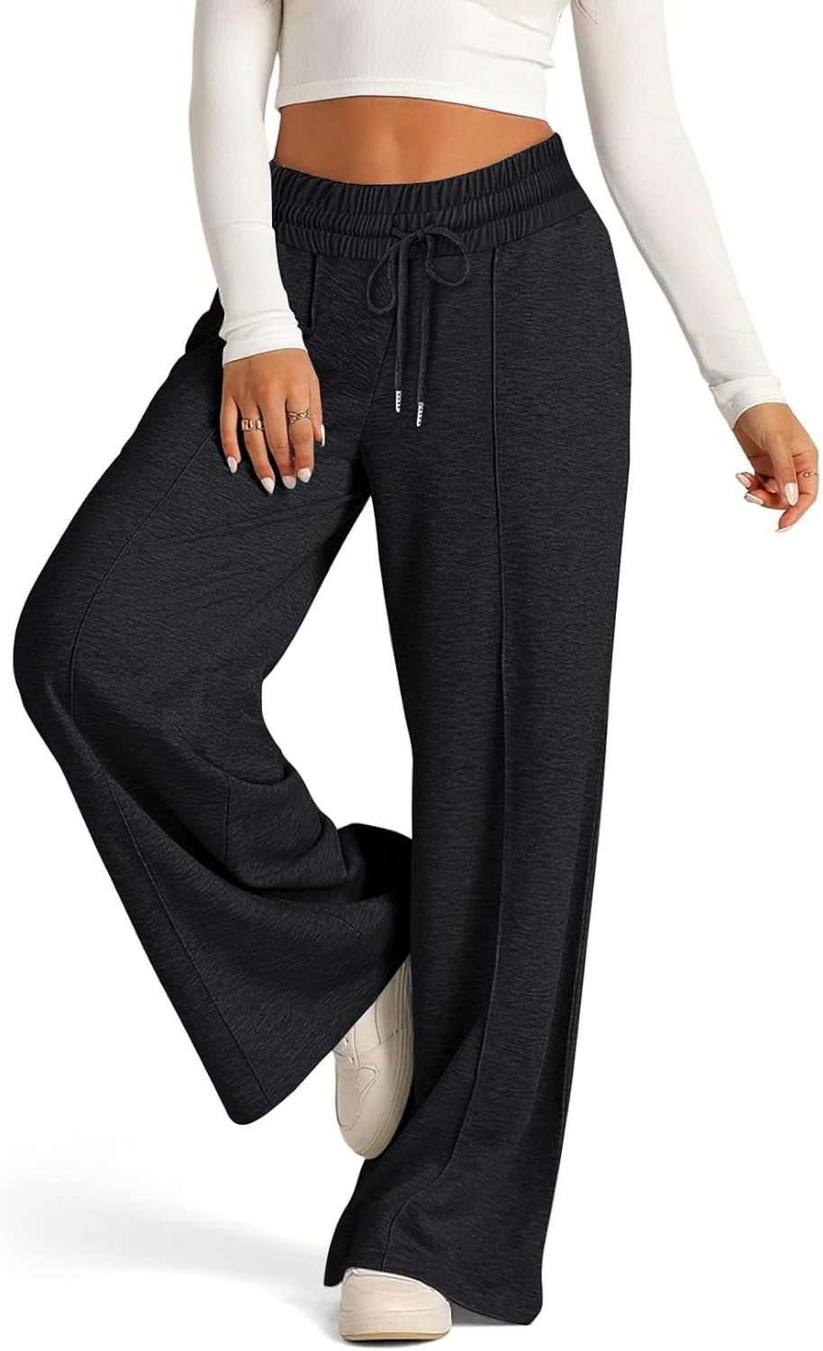 PEHMEA Women's Wide Leg Sweatpants High Waisted, Cozy Lounge Pants with Pockets Drawstring Loose Fit Casual Joggers - Image 2