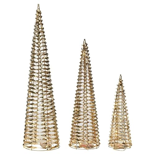 URBNLIVING 3 Pcs Light Up LED Christmas Tree Cones, Xmas Cone Pyramids with LED Fairy Light Strings for Home Decor Window Display, 40-80cm Tall, 3 x AA Batteries