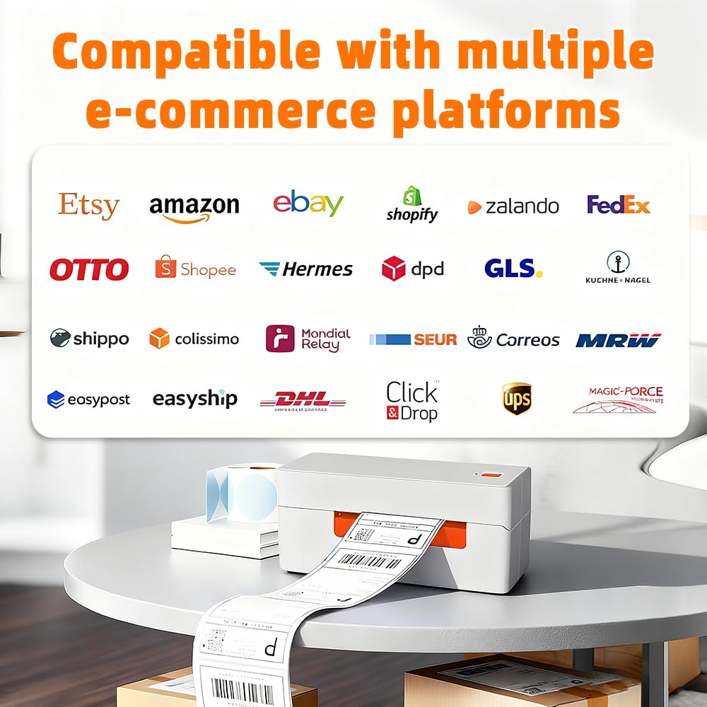 A81-Pro termiczna drukarka etykiet 4 x 6, bezprzewodowa drukarka etykiet wysyłkowych Bluetooth do szybkiej wysyłki e-commerce, kompatybilna z Amazon, Ebay, Shopify, Small Business, iOS