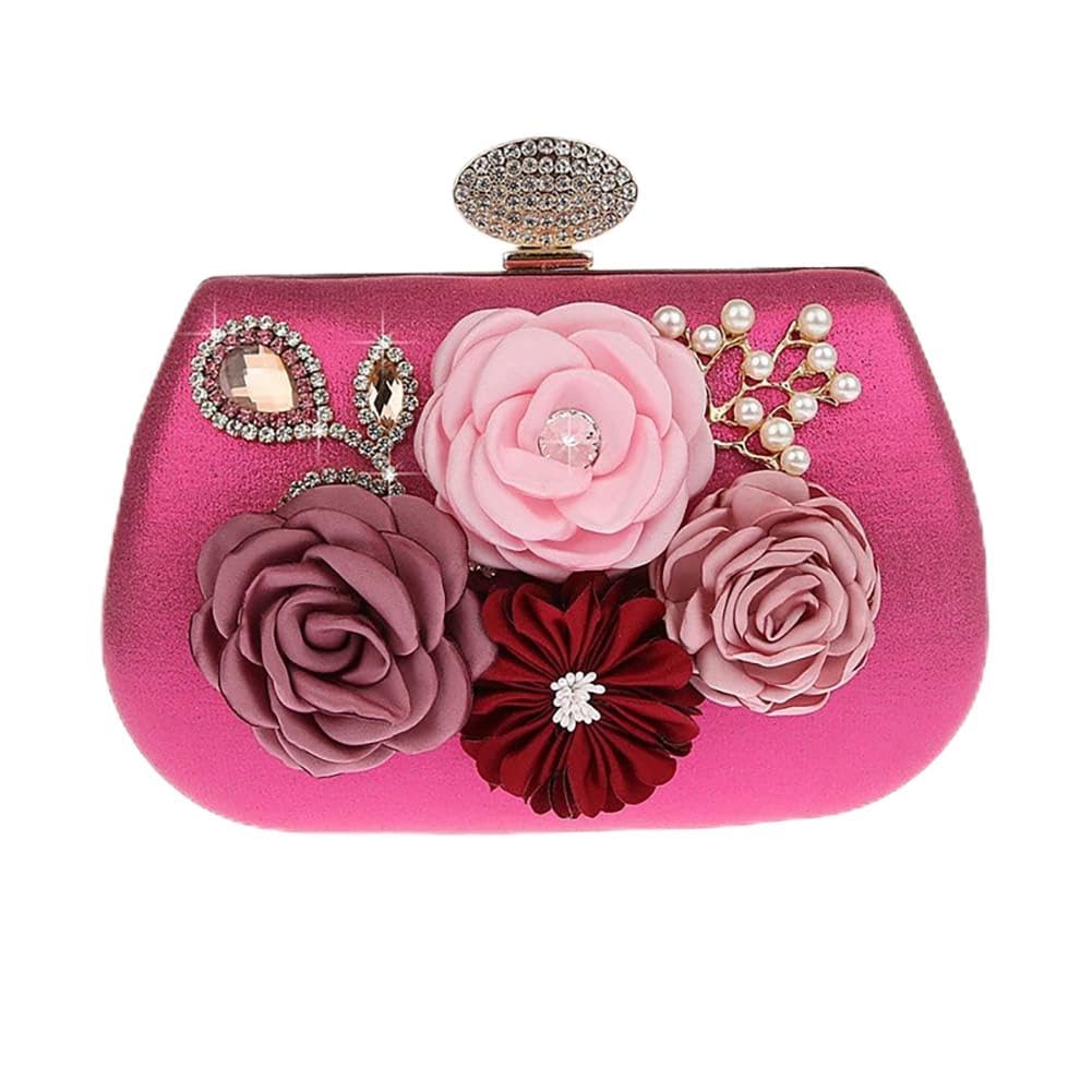 Borsa da donna per pochette da sera, con fiori, con manico a cerchio, elegante borsa a mano, con perle e fiori, borsa a tracolla per donne e donne