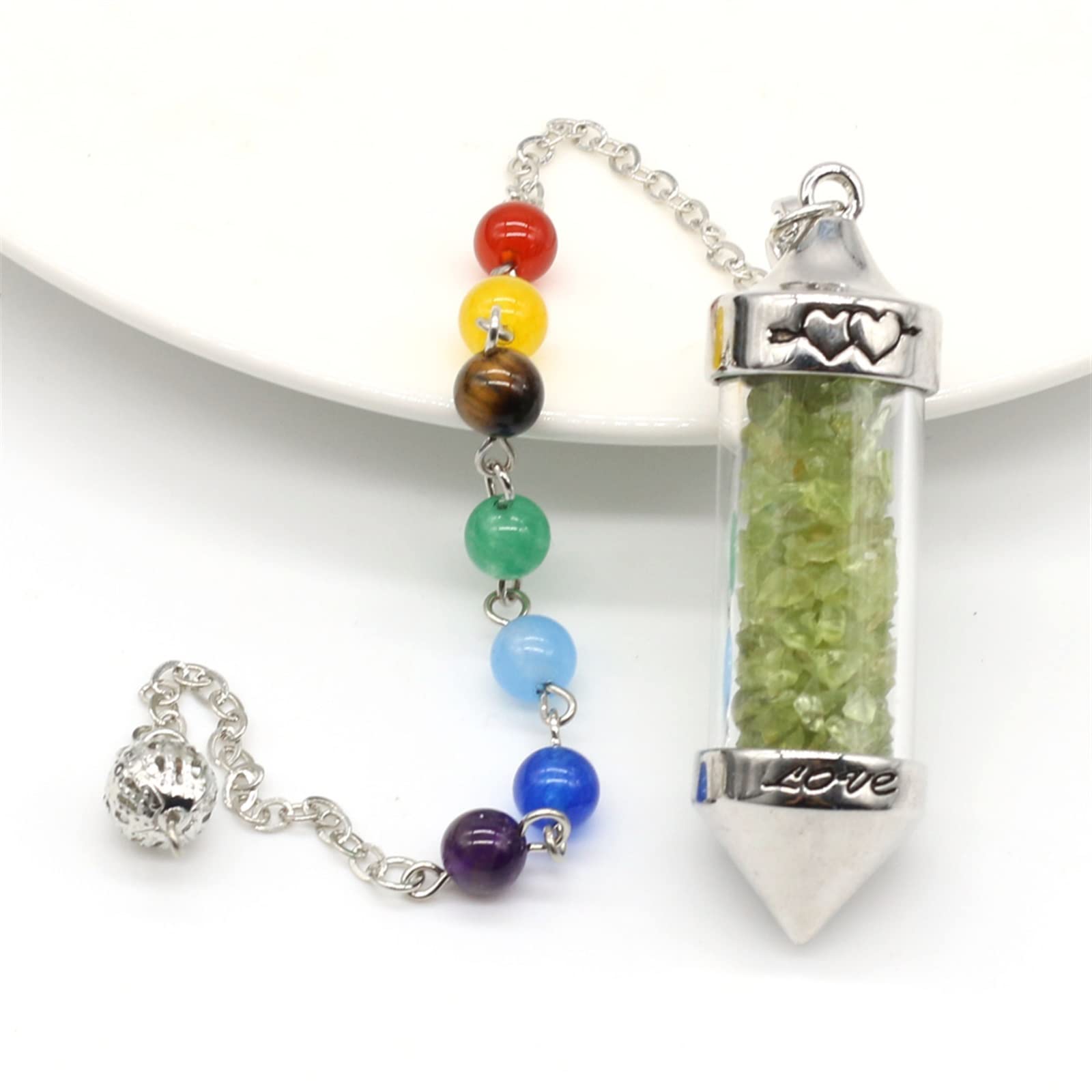 Raumdekoration 1PC Naturstein Wahrsagerei Pendel Kristall Quarz Mekabal Wahrsagerei Sechseckiges Prisma Zauberstab DIY Schmuck (Color : Tourmaline, Size : 36CMPendant)