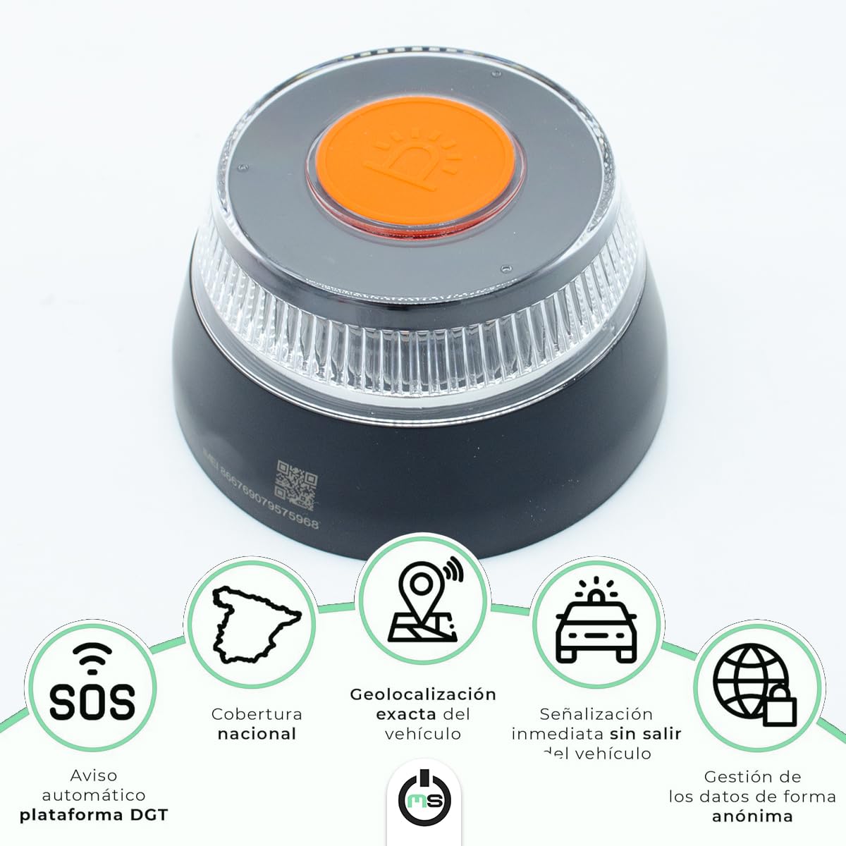 ms móvil shop Baliza V16 Homologada DGT Luz de Emergencia IoT | Señal Conectada Geolocalizada DGT 3.0, Sustituye Triángulos, Base Magnética, Visibilidad 1 km 360°, Autonomía 6h, Incluye Pilas AA
