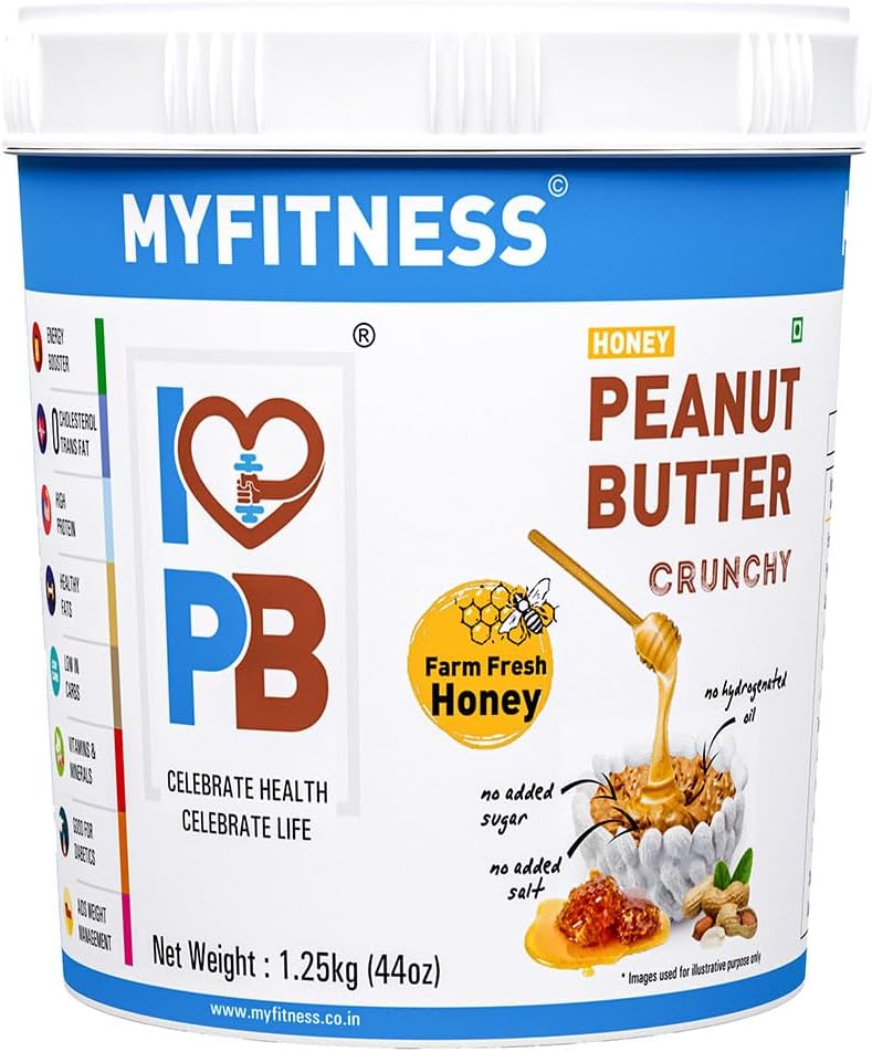 MYFITNESS Honey Peanut Butter Crunchy 1250g | Farm Fresh Honey | 27g Protein | Healthy & Tasty Nut Butter Spread | Vegan | No Added Sugar| Rich in Vitamin & Minerals | Non GMO | Vegan | Zero Trans Fat