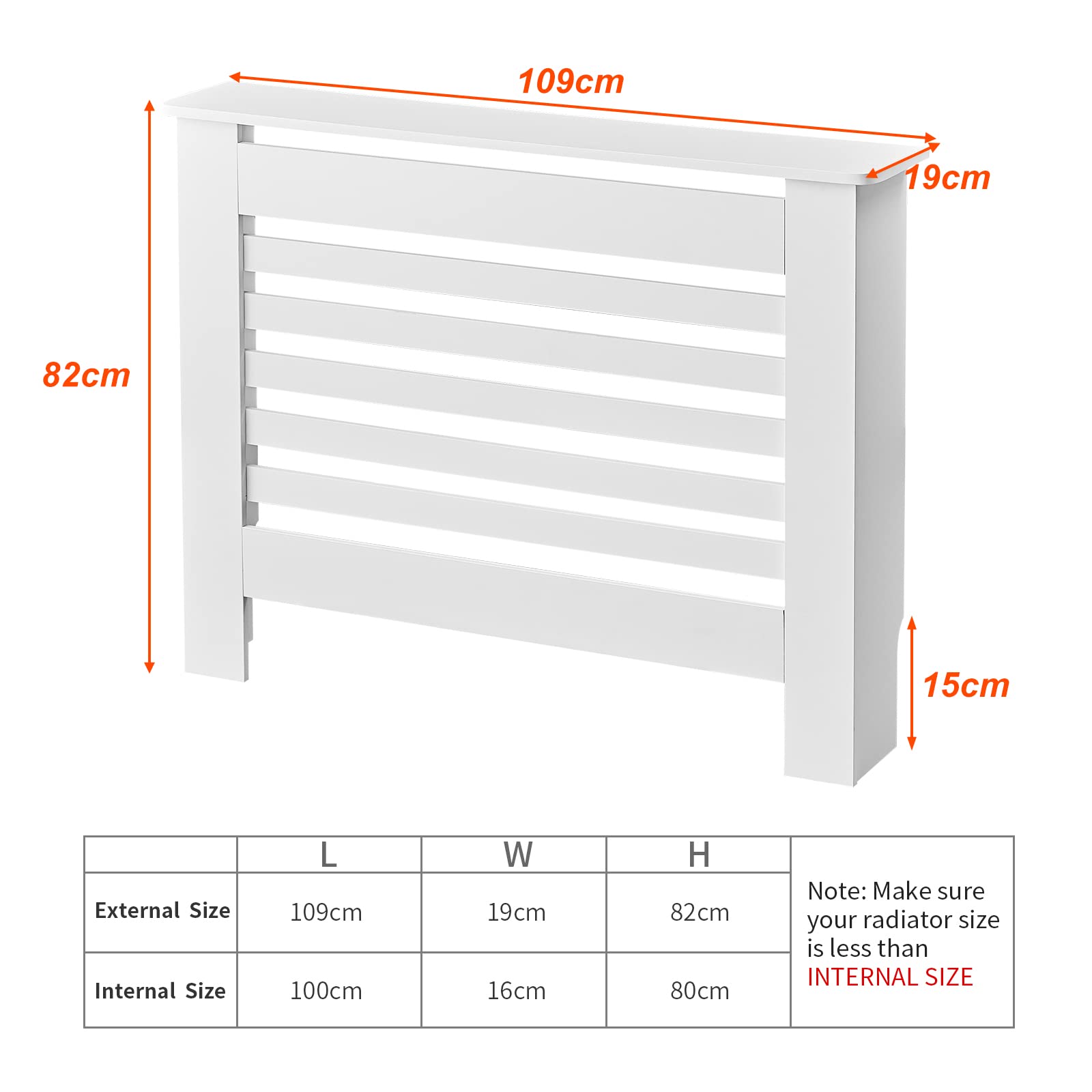 CLIPOP Moderne Heizkörperverkleidung, weiß lackiert, vertikale Lattenrost, MDF-Schrank, weiß, M