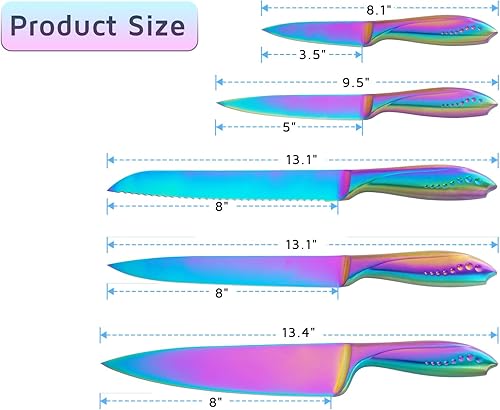 Miniatura 9 de WELLSTAR Juego de cuchillos de cocina, 5 piezas, hoja de acero inoxidable alemán de alto carbono, cuchillos de pelar para cortar culinarios, cortar