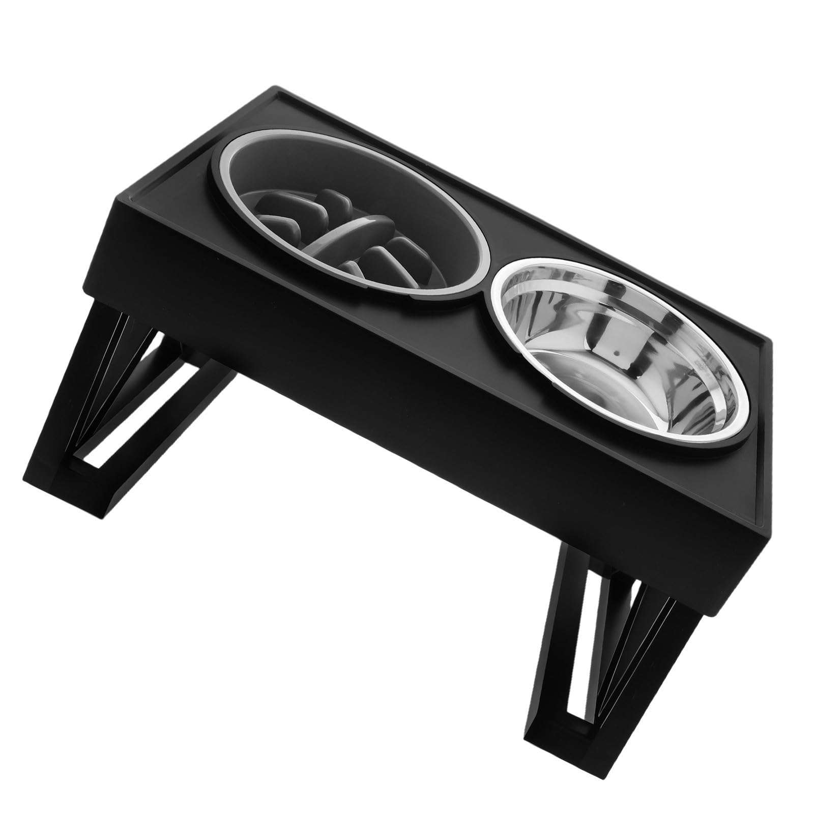 VILLCASE Gamelle pour Chat Bol pour Chat Surélevé Mangeoire Lente Double Bol Acier Inoxydable et Abs pour Nourriture et Eau Maison et Voyage