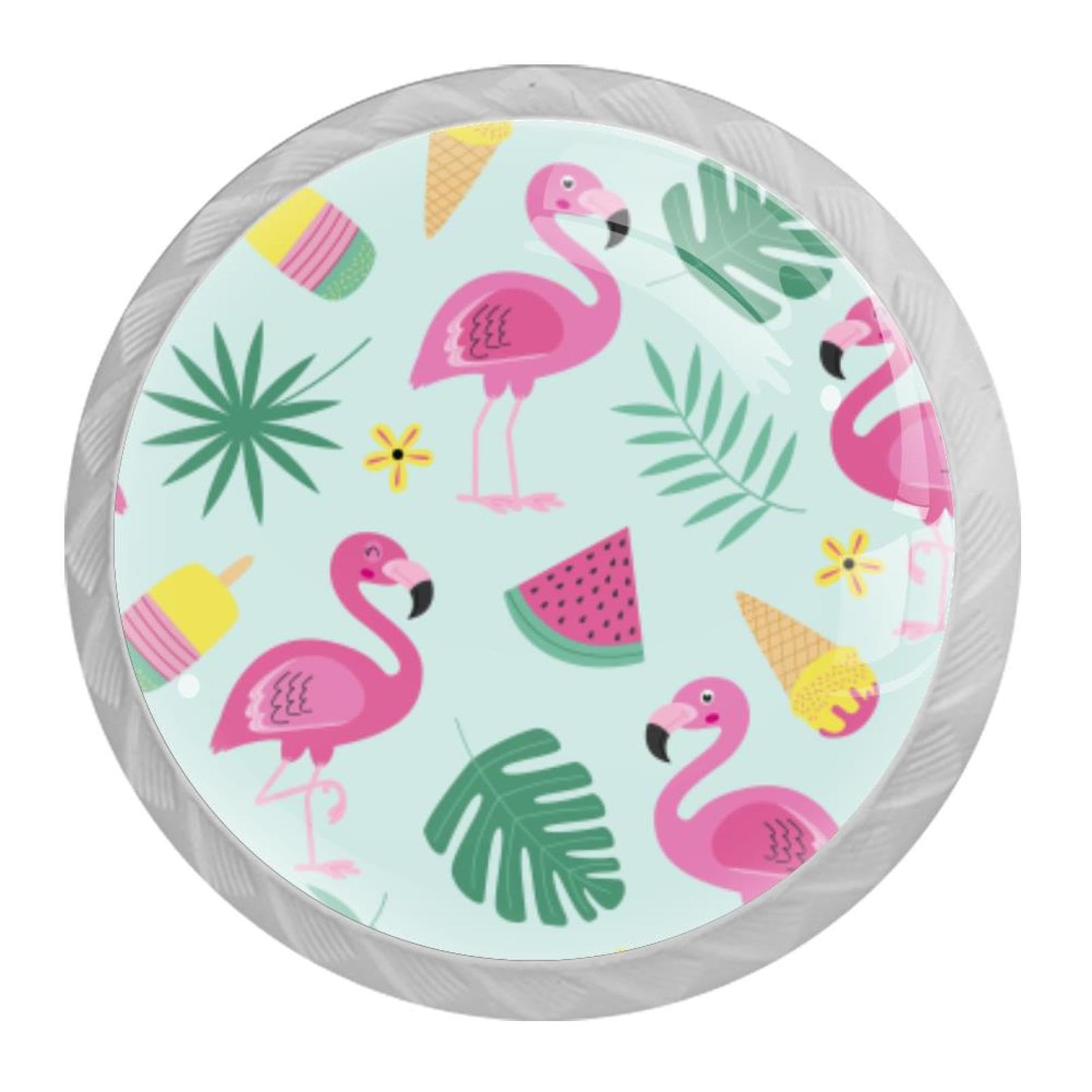 Tqmspg Multi20 4 Pieces Drawer Pulls Flamingos Watermelon Ice Creams Pattern Door Knobs Dresser Handles For Kitchen Wardrobe Cupboard Hardware Furniture