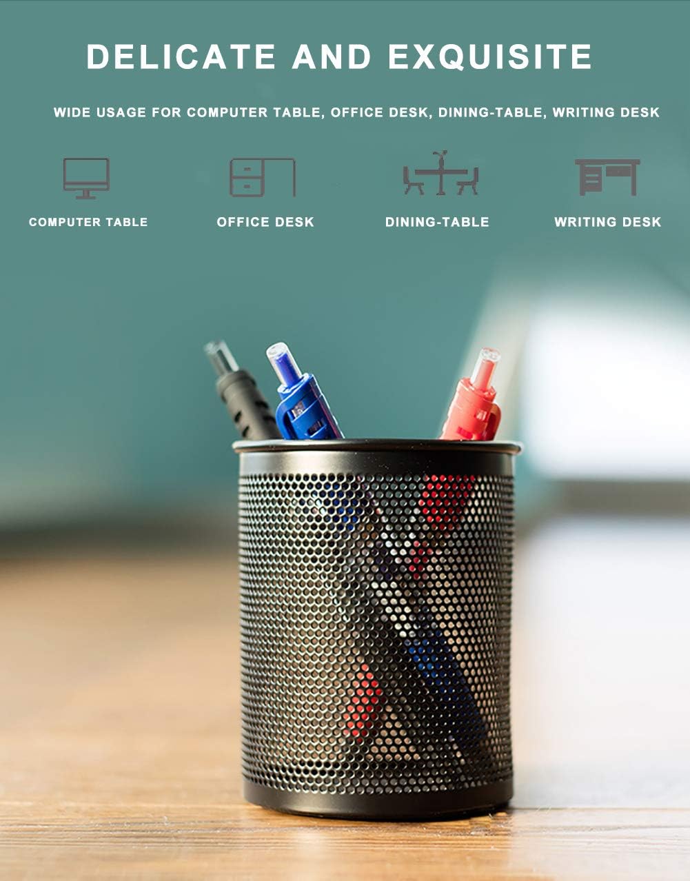 OffiPerfAssist Metal Mesh Pen Holder, Cup, Pencil Holders, Premium Round Holders for Desk Office School, Container, Organizer, Black, DLPH909 : Office Products