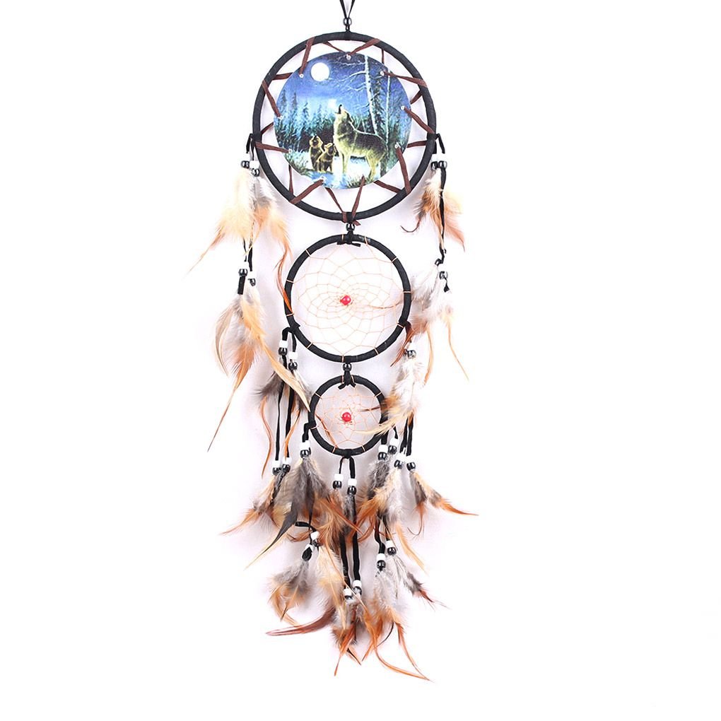 Conijiwadi Handmade Dream Catcher Net Feather Wall Hanging Decoration Wolf Pattern