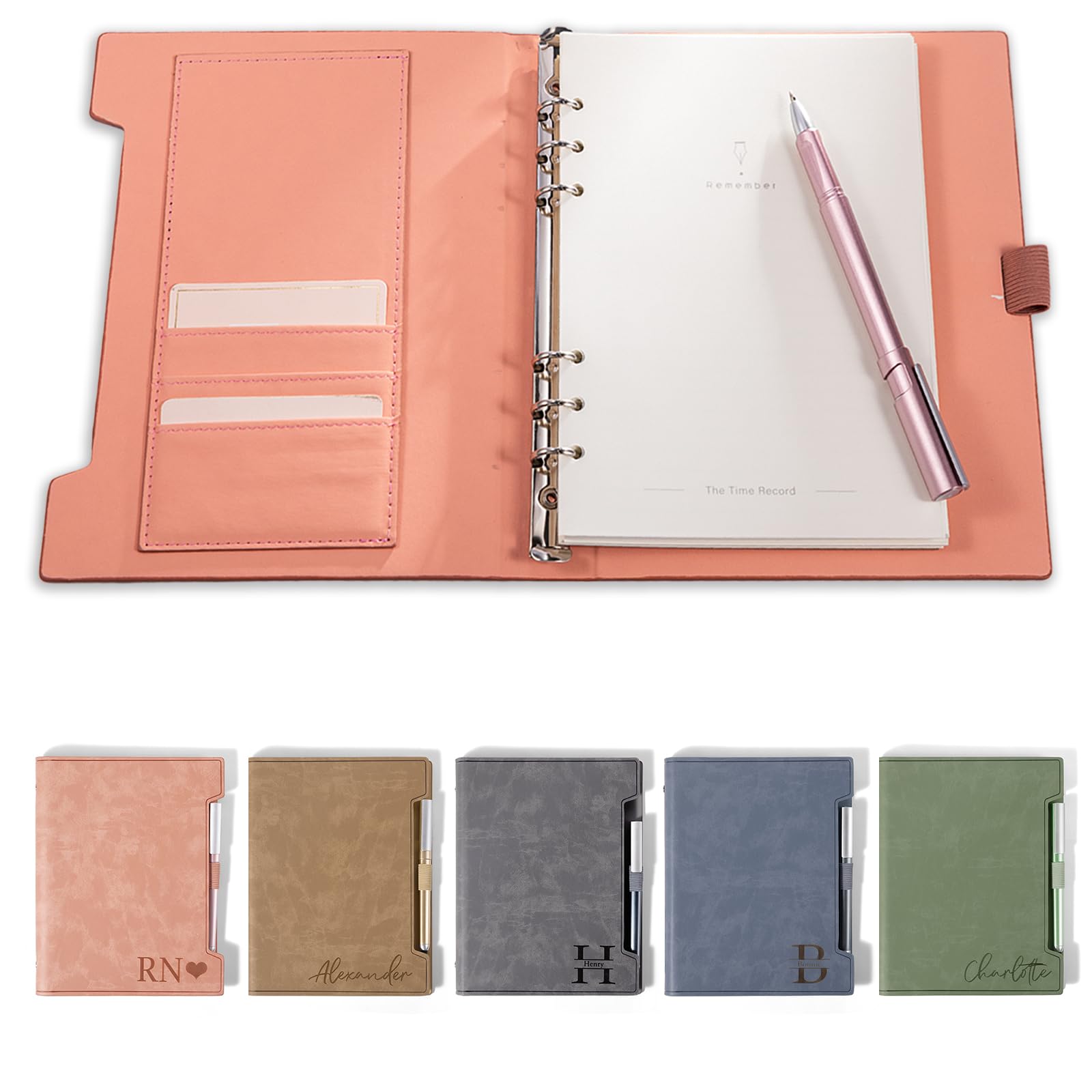 CALLIE Personalized Engraved Monogrammed Leather Binder Notebook and Pen Set - Refillable Journal with Business Aesthetic - Gifts for Friends,