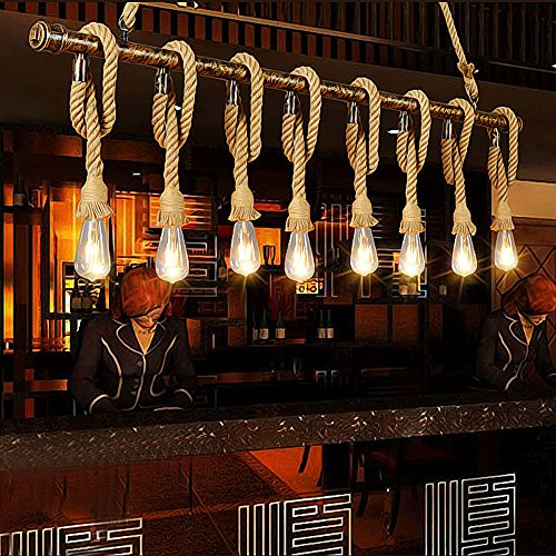 Industriële hennep touw hanglamp 59''W opknoping lamp kroonluchter plafondverlichting armatuur met roestleiding Gebruik… - Afbeelding 5
