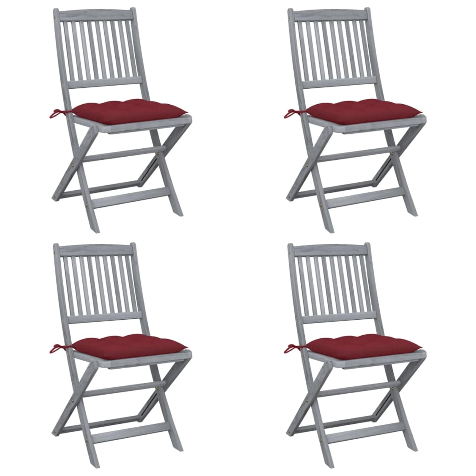 Chaise de jardin pliante acacia lot de 4 avec coussin bordeaux amovible