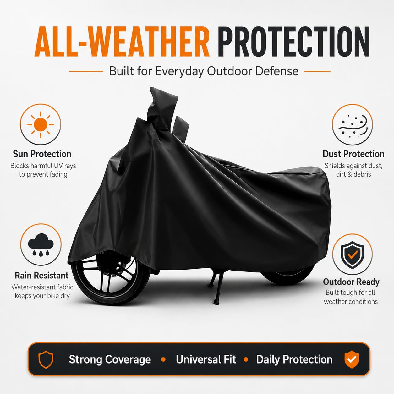 Sulfar Universal Bike Cover UV Protection & Dustproof Bike Body Cover for Two Wheeler Bike Scooter Scooty Activa (Black) 2