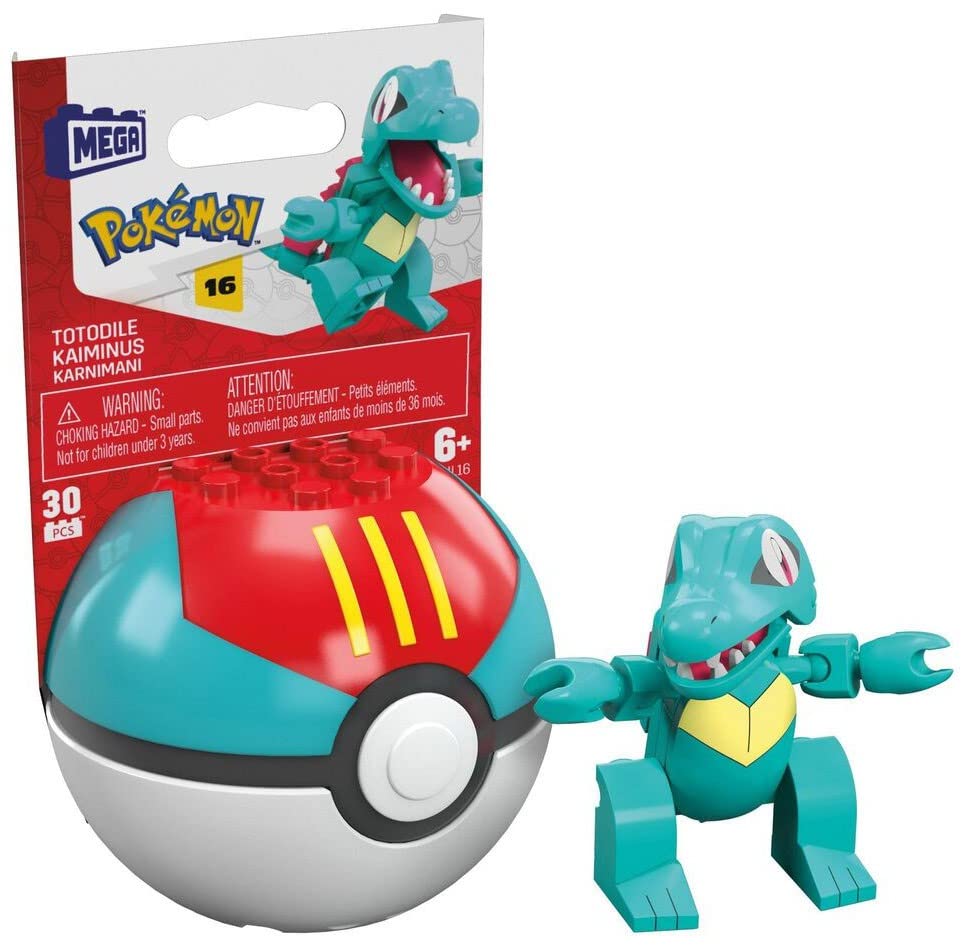 MEGA Pokemon Totodile Building Set with 30 Compatible Bricks and Pieces and Poke Ball, Toy Gift Set for Ages 6 and up