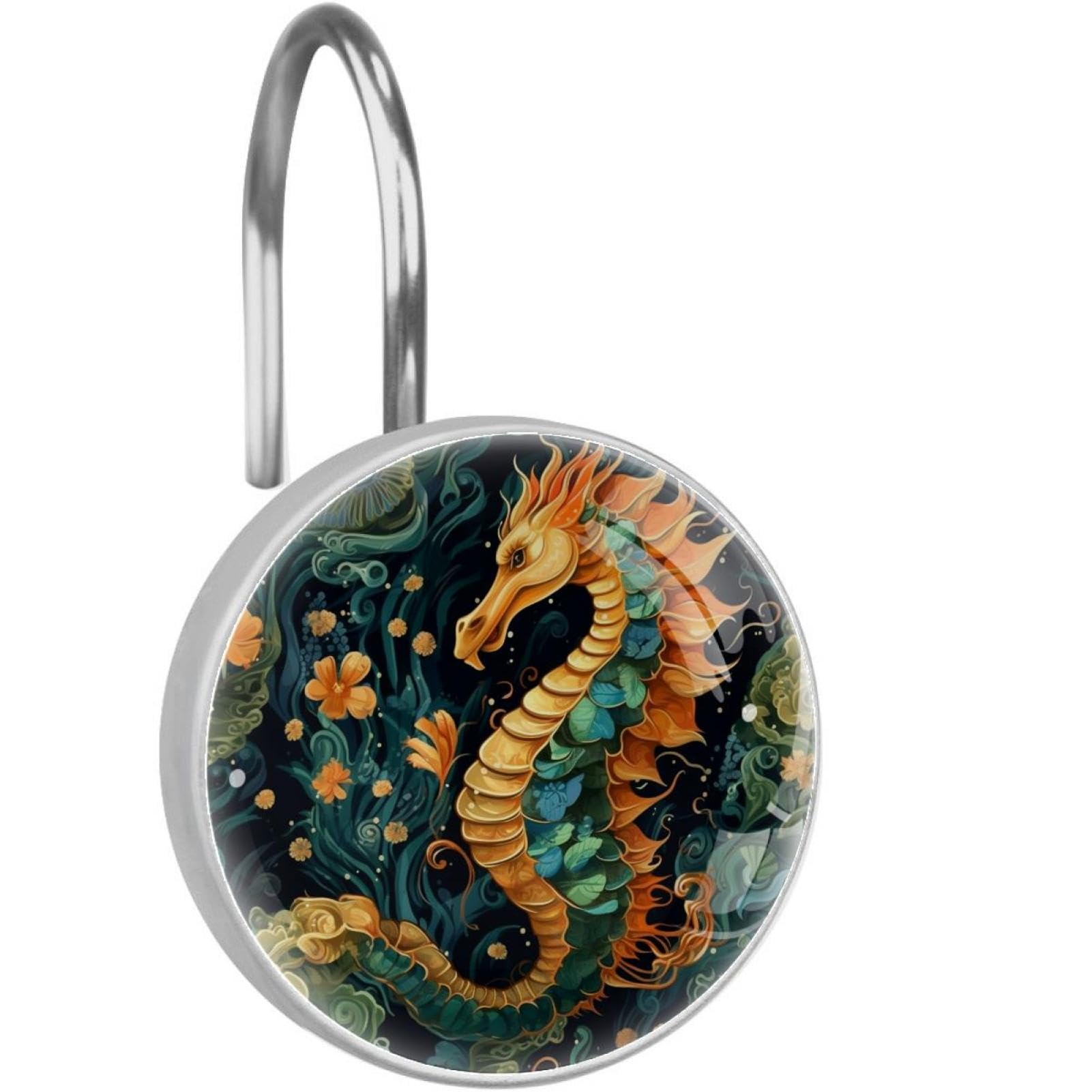 Crochets pour rideau de douche hippocampe galaxie bleu sarcelle finition soignée