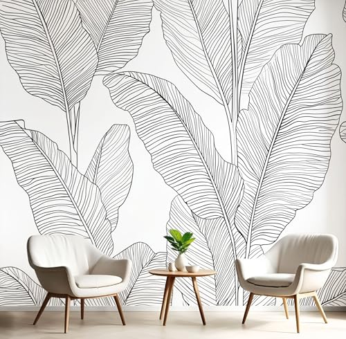 Papel Pintado 450x315cm Fotográfico Hoja De Plátano Grande Papel de Pared XXL Plantas De Línea Póster Gigante de Mural Decoración De Pared para Sala Cuarto Oficina Salón, Gris