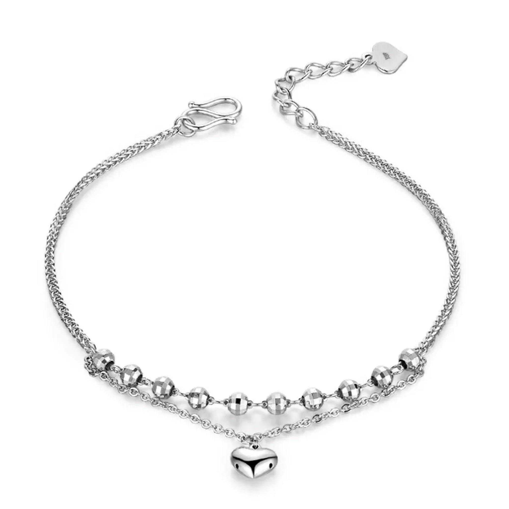 Pulsera con Dije de corazón de la Suerte para Mujer en Platino 950 auténtico con Cadena de espigas de Trigo Pt950