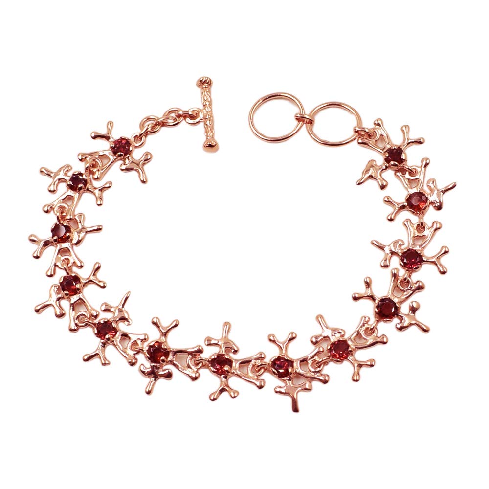 RI-4029 - Braccialetto placcato in oro rosa con granato di quarzo, in argento Sterling 925, gioielli da donna, regali fatti a mano