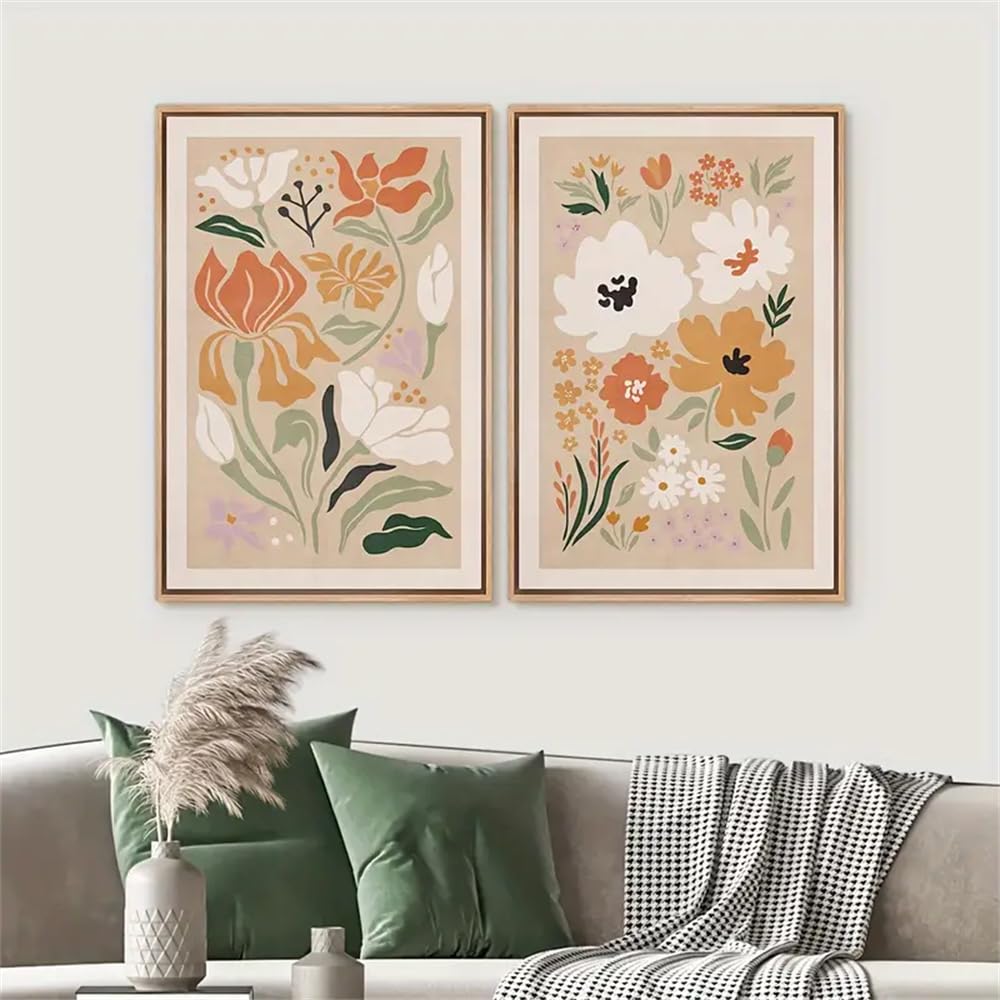WUHBCZ Pictures,Flower Print Wall Art Abstract Pastel Flower Botanical Flower Wall Pictures Paintings Nature Wilderness Artwork Canvas Wall Art Kitchen Decor-50 * 60cm*2PCS (No Frame)