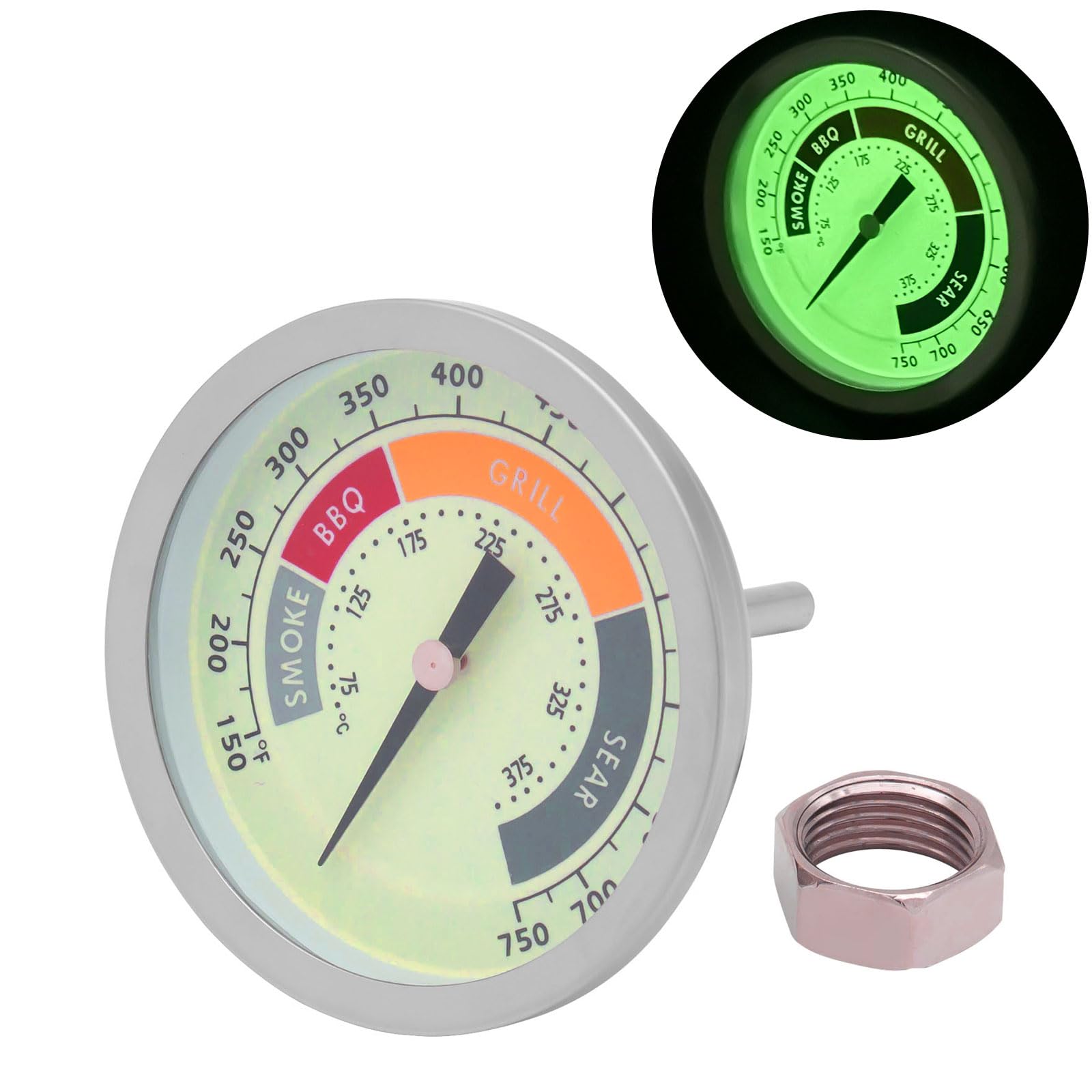 Thermomètre de barbecue lumineux 8,9 cm jauge température charbon