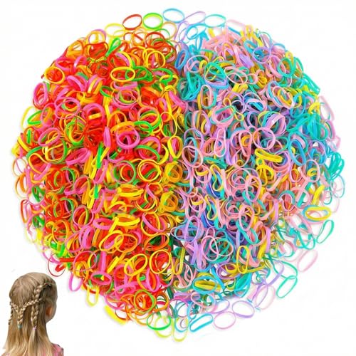 Weilin 2000 Pcs Elastic Hair Bands, Clear Hair Elastics Bands, Colorful Mini Rubber Band for Kids and Girls' Braids and Ponytails
