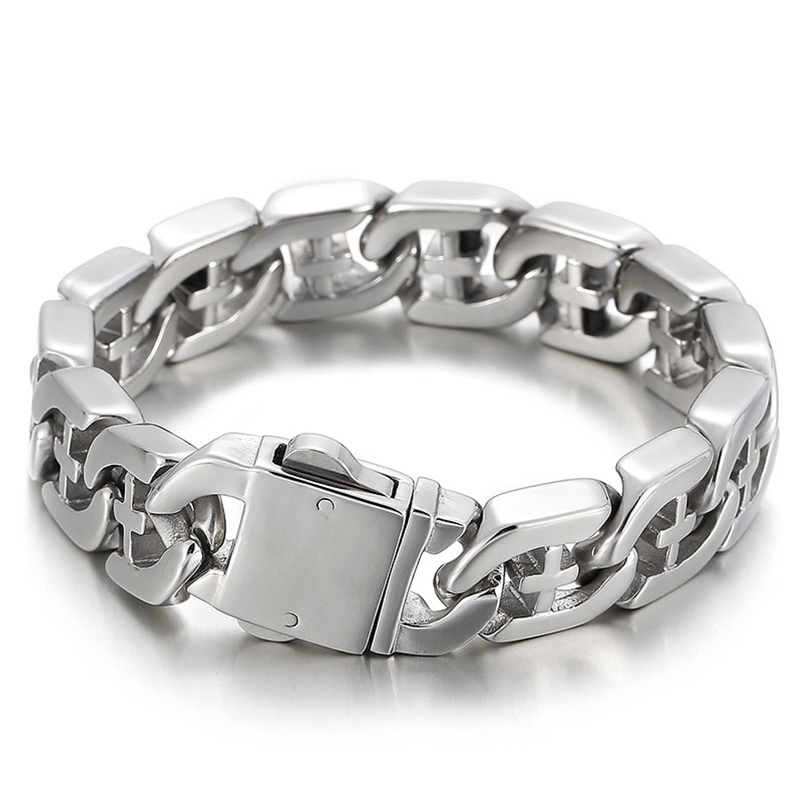 Armbänder Männer Silber，Armband Punk-Stil Mit Hohlmuster Rostfreier Stahl Herrenarmband