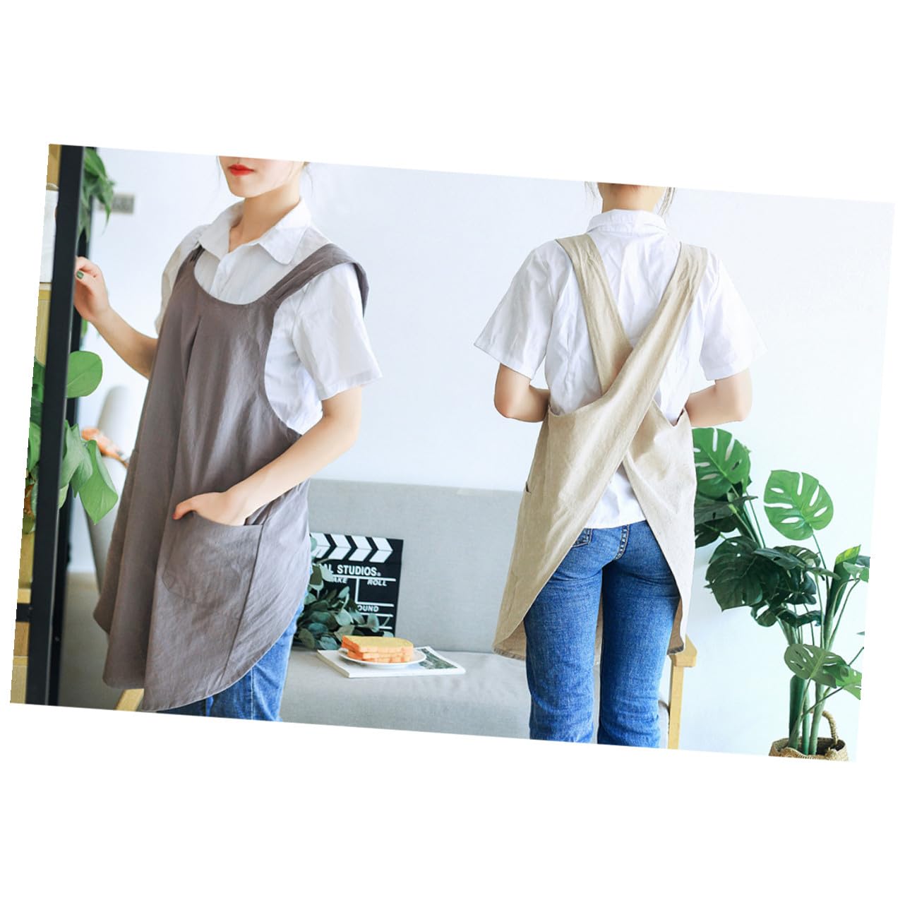 Cabilock Grembiule da Cucina in Cotone Khaki Stile Semplice Resistente alle Macchie senza Maniche Adatto per Cucina e Casa Comfort e Funzionalità