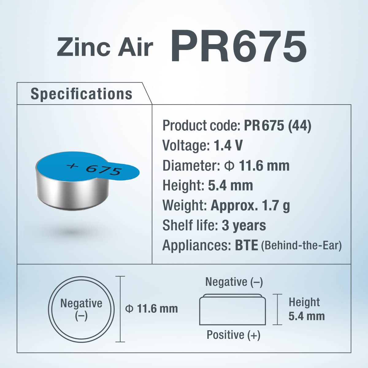 120 Batterie Per Apparecchi Acustici Panasonic PR675 PR44 368 436 &ndash; Zinco-aria, Tipo 675 (20 Blister Da 6)