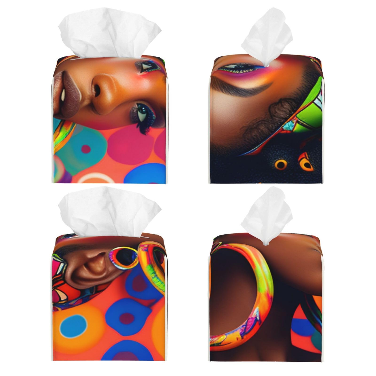 African American Black Girl Women Art Colorful Square Tissue Box Cover, Cube Tissue Box Holder, Table Tissue Box