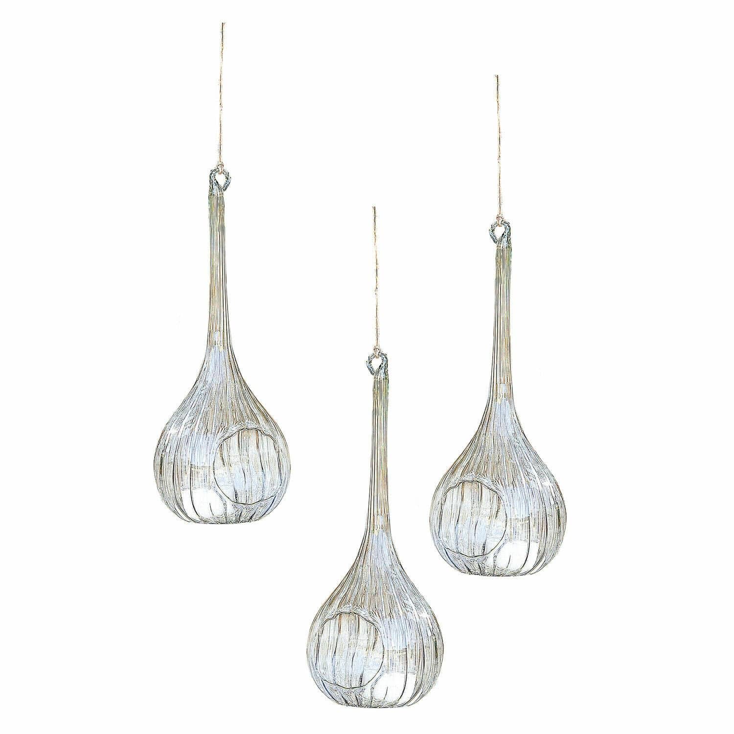 Loberon Hängewindlicht 3er Set Fairlie, klar | mundgeblasen, zarte Riffelung, Öffnung für Teelichter, inkl. Aufhängung, Gartendekoration, Outdoor, Glas, Jute