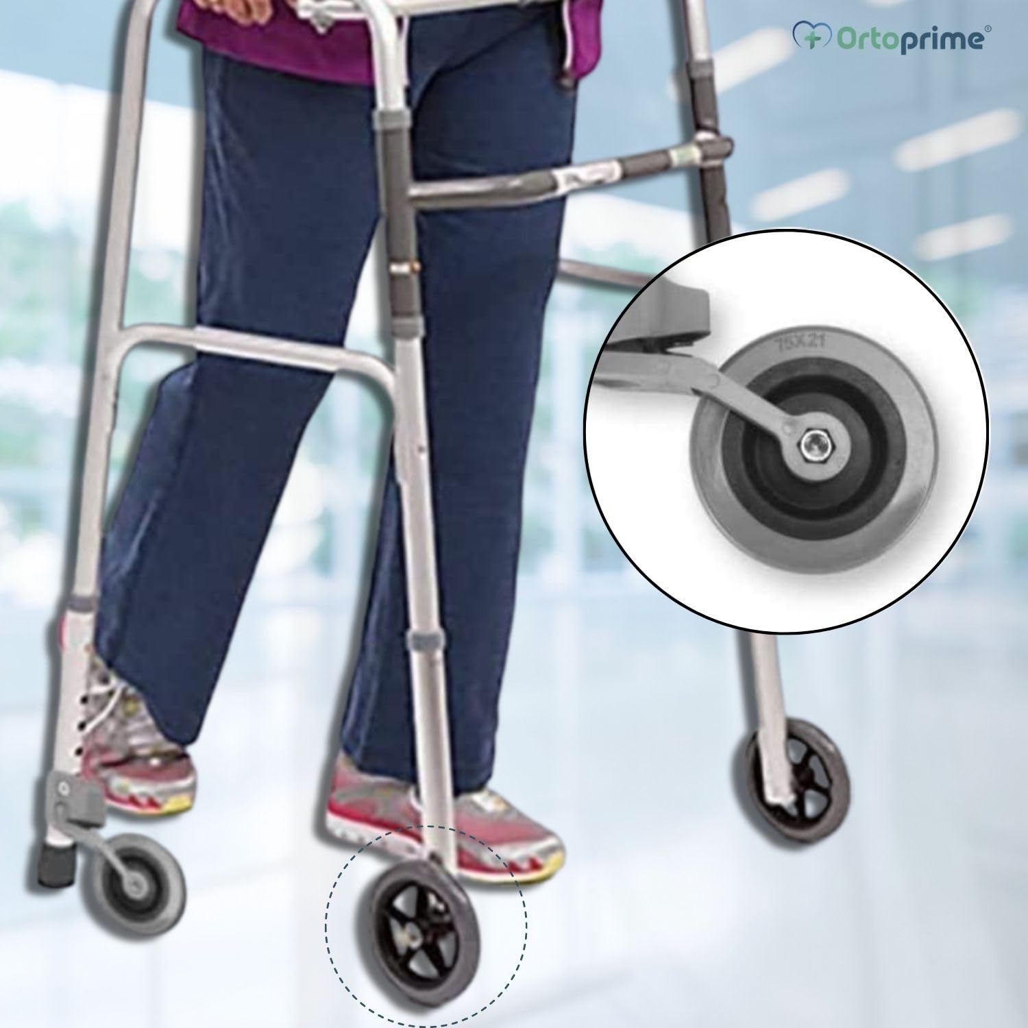 OrtoPrime ruote per carrello - ruote per deambulatore per Anziani - Ricambio Ruote Adattabili a Girello per Anziani - Ruote Deambulatore per tubi da 30 mm 25 mm e 22 mm - Facile Installazione.