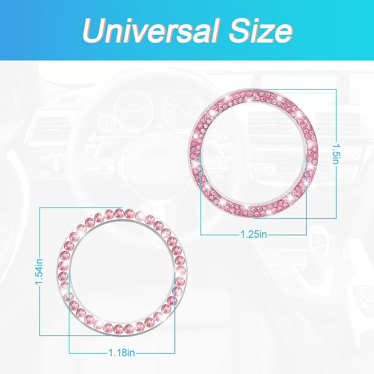 Car Bling Crystal Rhinestone Engine Start Ring Stickers, 1 Single Drainage Drill and 1 Double Drainage Drill Car Start Button Cover, Key Ignition Knob Bling Ring Decals, Bling Car Accessories(Pink) : Automotive
