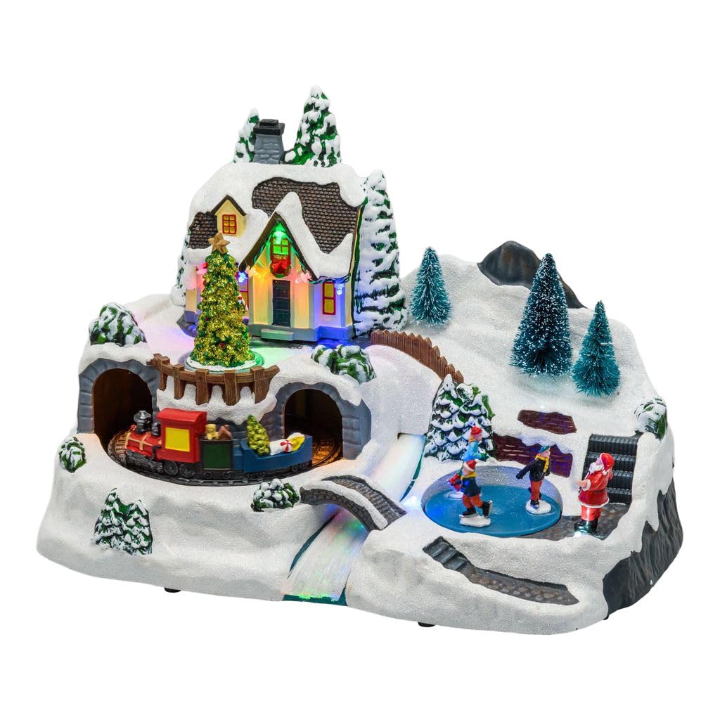 Carousel Home Enchanted Forest LED Christmas Scene | Animated Illuminated Village with Movement | Light-up Christmas Ornament - 37cm